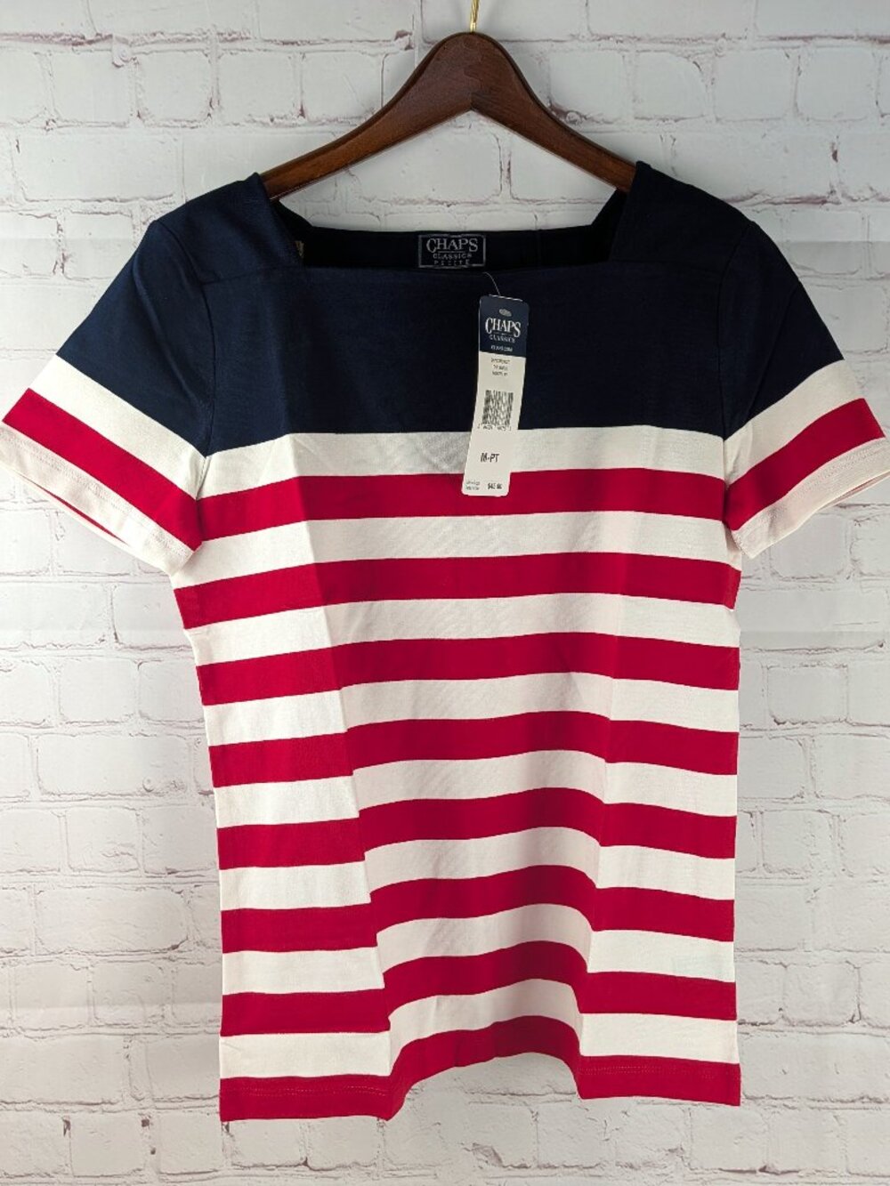 NEW Chaps Classics Petite Red/White/Blue Striped Top MP